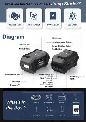 8.0L Benzin Portable Power Bank Multifunktionaler Autosprungstarter mit Luftkompressor für alle Autos