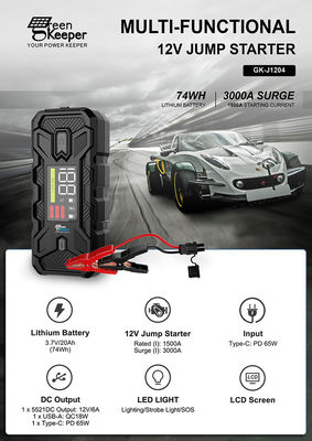 Multi-Funktion Car Jump Starter 20000mAh Kapazität und 3000A Spitzenstrom für Notfälle