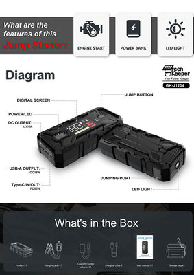 Multi-Funktion Car Jump Starter 20000mAh Kapazität und 3000A Spitzenstrom für Notfälle