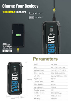 18W QC Eingang Led Arbeitslicht 10000mAh Auto Sprung Starter Power Bank 1000A Dual USB Ausgang