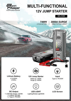 PD 65W 12V 3000A 20000mAh Multifunktion Portable Auto Notfall Batterie Booster Sprung Starter Power Bank
