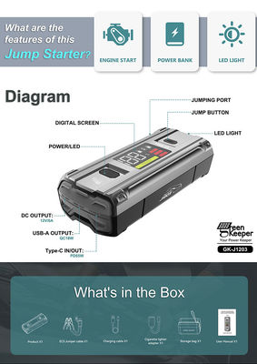 PD 65W 12V 3000A 20000mAh Multifunktion Portable Auto Notfall Batterie Booster Sprung Starter Power Bank