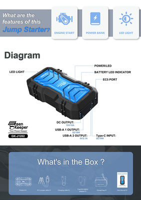 Multifunktionale tragbare Stromversorgung Batterie 12v Auto Sprung Starter Gesamtleistung 15W