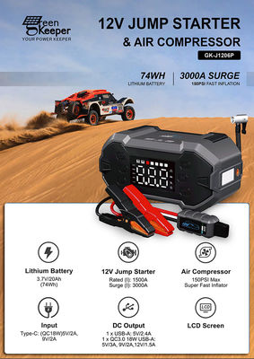 4 in 1 Auto Booster Power Bank Sprungstarter mit eingebauten Luftkompressor und Aufblaser