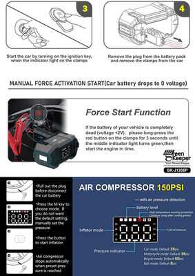 4 in 1 Auto Booster Power Bank Sprungstarter mit eingebauten Luftkompressor und Aufblaser
