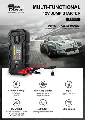 Steckdose 12V 1500A UltraSafe Hochleistungs-Sprungstarter mit LED-Licht-Motorstartfunktion