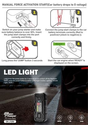 Steckdose 12V 1500A UltraSafe Hochleistungs-Sprungstarter mit LED-Licht-Motorstartfunktion