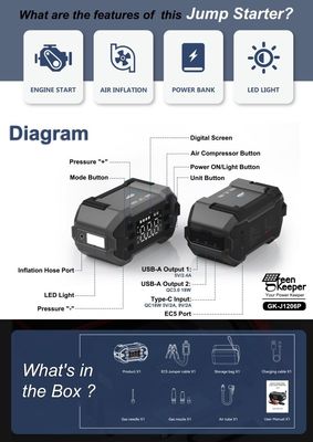 3000A Peak Portable Mini Car Jump Starter mit 20000mAh Kapazität und LED Taschenlampe